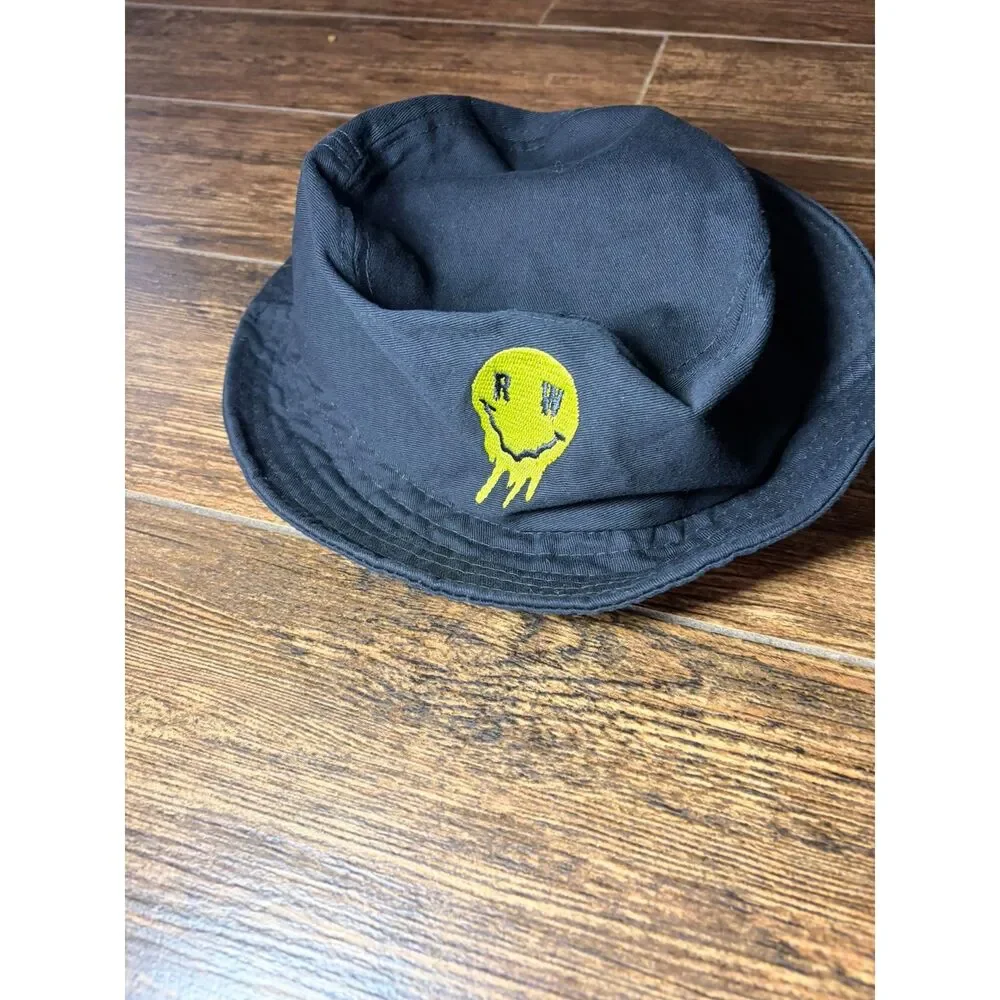 Rave Wonderland Black Drippy Smiley Bucket Hat